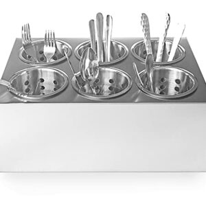 overstockedkitchen Commercial 6-Hole Stainless Steel Cylinder Flatware Silverware Utensil Holder Organizer Caddy