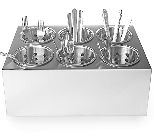 overstockedkitchen Commercial 6-Hole Stainless Steel Cylinder Flatware Silverware Utensil Holder Organizer Caddy