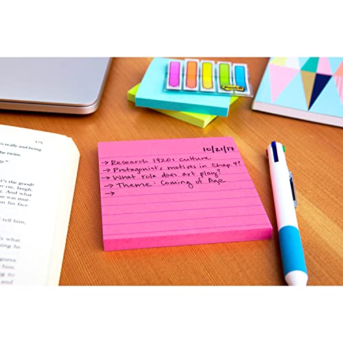 Post-it Super Sticky Notes, 4 in x 4 in, 6 Pads, 2x the Sticking Power, Energy Boost Collection, Bright Colors, Recyclable (675-6SSUC)