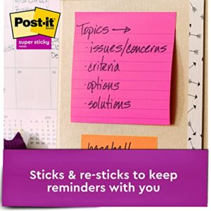 Post-it Super Sticky Notes, 4 in x 4 in, 6 Pads, 2x the Sticking Power, Energy Boost Collection, Bright Colors, Recyclable (675-6SSUC)