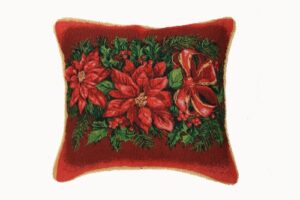 violet linen decorative christmas poinsettias design tapestry, 18″ x 18″ cushion cover