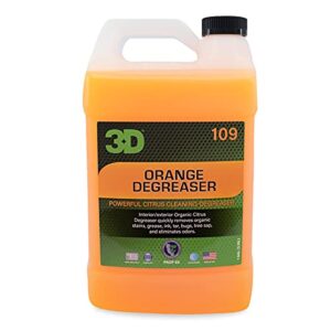3d orange degreaser all purpose organic citrus cleaner – multi surface interior & exterior use degreaser & cleaner removes clean grease & grime residue on plastic, cloth, vinyl, metal, leather, carpet 1 gallon