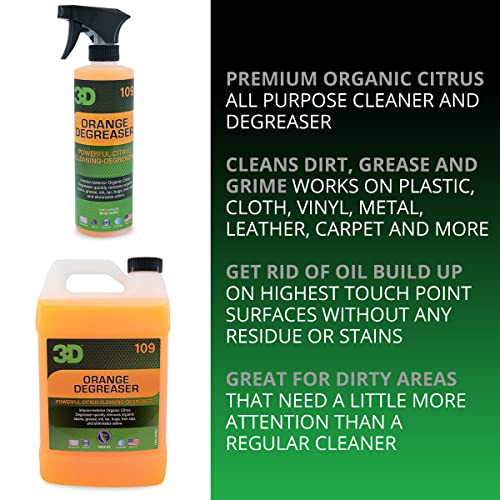 3D Orange Degreaser All Purpose Organic Citrus Cleaner - Multi Surface Interior & Exterior Use Degreaser & Cleaner Removes Clean Grease & Grime Residue on Plastic, Cloth, Vinyl, Metal, Leather, Carpet 1 Gallon