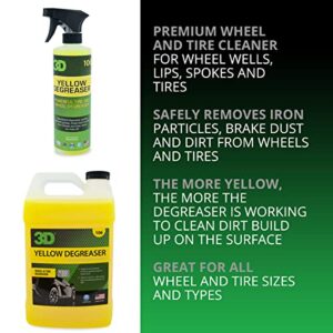 3D Yellow Degreaser Wheel & Tire Cleaner - Safely Removes Brake Dust & Dirt from Wheels & Tires - All-In-One Car Wash Detailing Spray Refill 1 Gallon