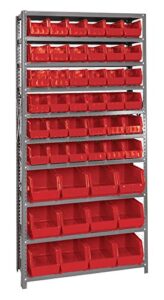 quantum storage systems qsbu-230240rd giant open hopper steel shelving system, 12″ d x 36″ w x 75″ h, with 10 shelves and 36 qus230 and 12 qus240 bins, red