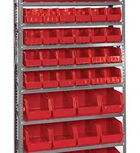 Quantum Storage Systems QSBU-230240RD Giant Open Hopper Steel Shelving System, 12" D x 36" W x 75" H, with 10 Shelves and 36 QUS230 and 12 QUS240 Bins, Red