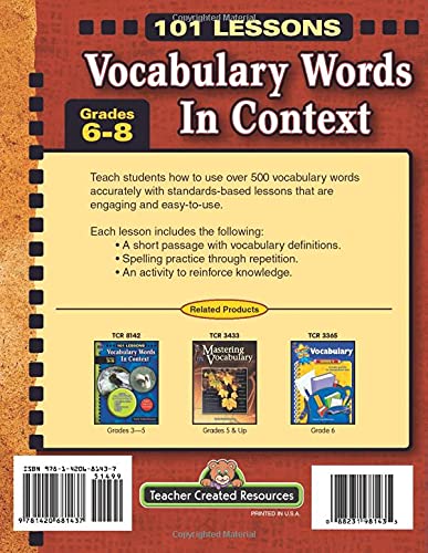 Vocabulary Words in Context: Grade 6-8 (101 Lessons)