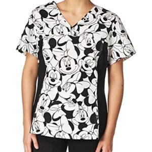 Disney Cherokee Women's V-Neck Knit Panel Top Big Minnie, Black, X-Large