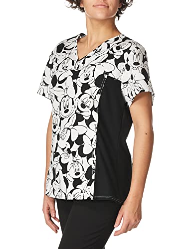 Disney Cherokee Women's V-Neck Knit Panel Top Big Minnie, Black, X-Large