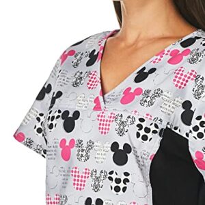 Disney Cherokee Women's V-Neck Knit Panel Top Mickey, Grey, Medium
