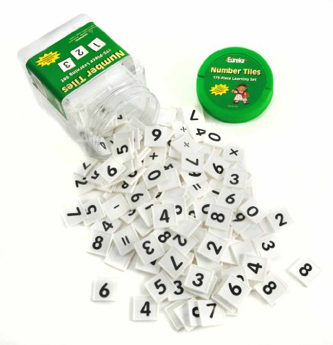 Eureka Tub of Numbers Math Tiles, Back to School Classroom Supplies Educational Toy, 1'' x 1'', 175 pc