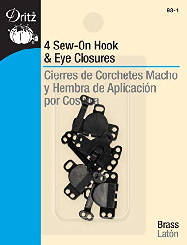 Dritz 93-1 Sew-On Hook & Eye Closures, Black 4-Count