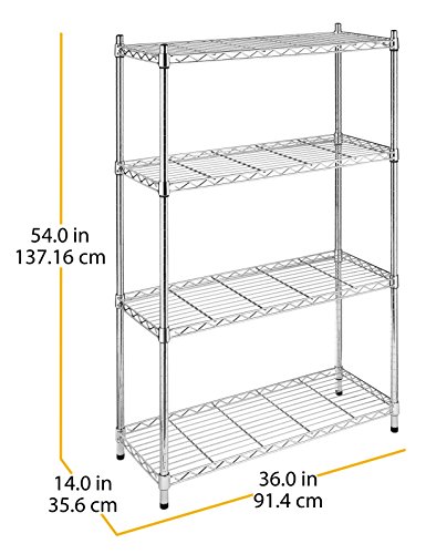 Whitmor Supreme 4 Tier Adjustable Shelves and Leveling Feet, Chrome