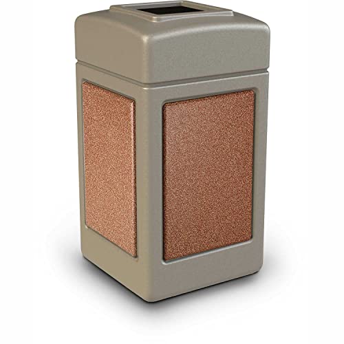 Commercial Zone 720316 StoneTec 42 Gallon Square Waste Receptacles, Beige with Sedona Panels