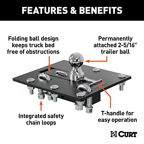 CURT 61052 Over-Bed Folding Ball Gooseneck Hitch, 30,000 lbs, 2-5/16-Inch Ball , Black