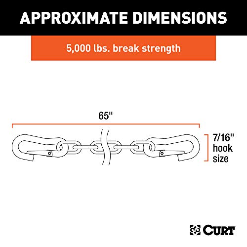 CURT 19749 60-Inch Vinyl-Coated Trailer Safety Chains with 7/16-In Snap Hooks, 5,000 lbs Break Strength, 2-Pack