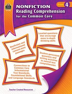 teacher created resources nonfiction reading comprehension for the common core book, grade 4