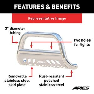 ARIES 35-2000 3-Inch Polished Stainless Steel Bull Bar, No-Drill, Select Toyota Tacoma