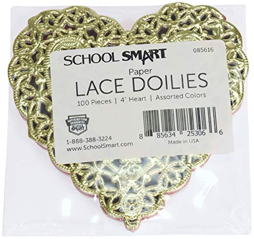 School Smart Heart Shaped Paper Lace Doilies - 4 inch - Pack of 100 - Assorted Colors