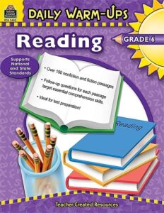 teacher created resources daily warm-ups: reading book, grade 6