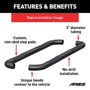 ARIES 204013 3-Inch Round Black Steel Nerf Bars, No-Drill, Select Chevrolet Silverado, GMC Sierra 1500, 2500, 3500 HD