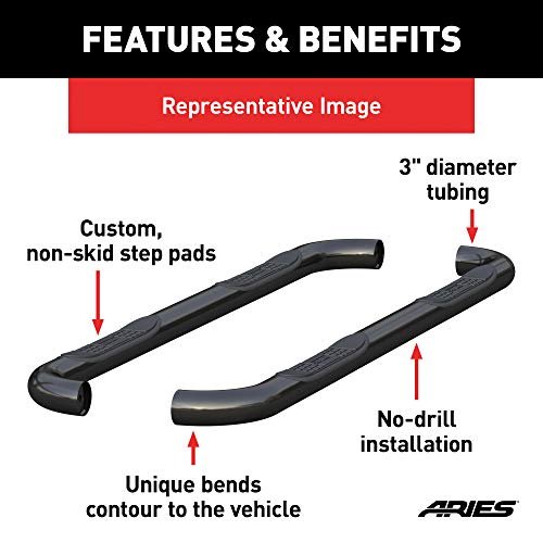 ARIES 204013 3-Inch Round Black Steel Nerf Bars, No-Drill, Select Chevrolet Silverado, GMC Sierra 1500, 2500, 3500 HD