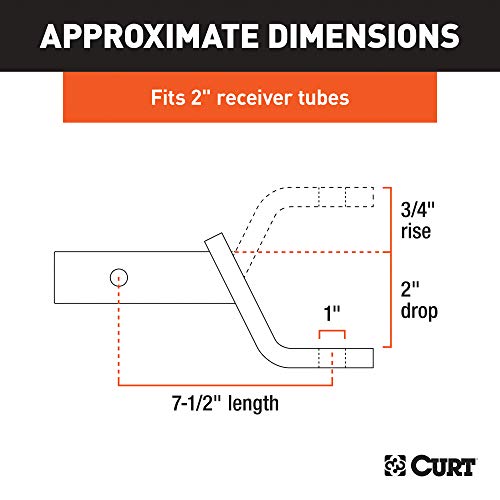 CURT 45032 Class 3 Trailer Hitch Ball Mount and Pin, Fits 2-Inch Receiver, 7,500 lbs, 1-Inch Hole, 2-In Drop, 3/4-Inch Rise