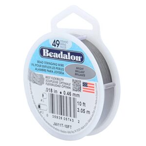 beadalon 49 strand stainless steel bead stringing wire.018 in / 0.46 mm, bright, 10 ft / 3.1 m