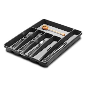 madesmart classic large silverware tray – granite |classic collection | 6-compartments| kitchen drawer organizer | soft-grip lining and non-slip rubber feet | bpa-free