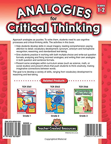 Analogies for Critical Thinking, Grades 1–2 from Teacher Created Resources