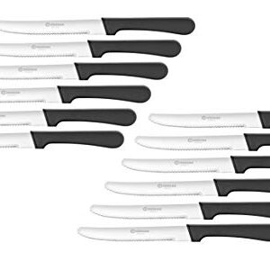 Cuisinox Black Handle Stainless Steel Steak Knives, Set of 12