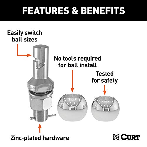 CURT 42178 1-7/8 and 2-Inch Chrome Steel Switch Ball Set, Up to 6,000 lbs. GTW