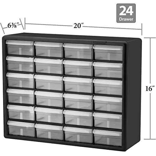 Akro-Mils 10124, 24 Drawer Plastic Parts Storage Hardware and Craft Cabinet, 20-Inch W x 6-Inch D x 16-Inch H, Black