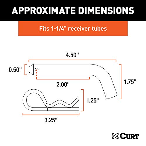 CURT 21400 Trailer Hitch Pin & Clip, 1/2-Inch Diameter, Fits 1-1/4-Inch Receiver