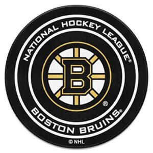 fanmats 10495 boston bruins hockey puck shaped rug – 27in. diameter, hockey puck design, sports fan accent rug