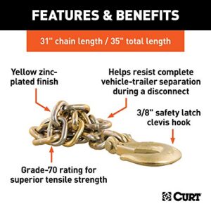 CURT 80316 35-Inch Trailer Safety Chain with 3/8-In Clevis Snap Hook, 24,000 lbs Break Strength