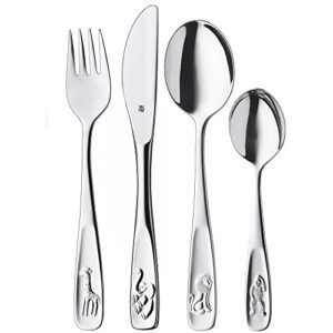 pignr animals children’s cutlery, 4-piece, from 3 years, cromargan polished stainless steel, dishwasher-safe in a gift box with general illustration, 4pcs, silver