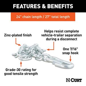 CURT 80313 27-Inch Trailer Safety Chain with 7/16-In Snap Hook, 5,000 lbs Break Strength