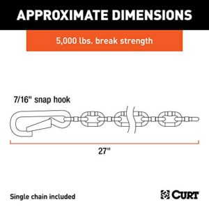 CURT 80313 27-Inch Trailer Safety Chain with 7/16-In Snap Hook, 5,000 lbs Break Strength