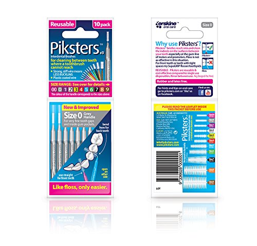 Piksters Interdental Brushes (1 Pack of 10 Brushes, Size 0 (Grey)