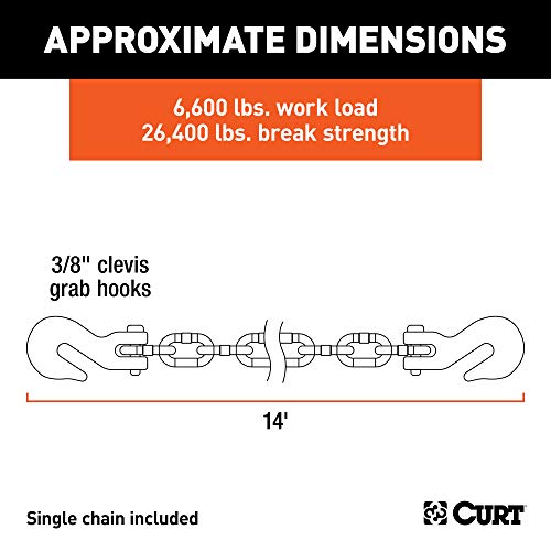 CURT 80309 14-Foot Transport Binder Chain, 3/8-Inch Clevis Hooks, 26,400 lbs Break Strength, Load Tie-Down, Trailer, Flatbed