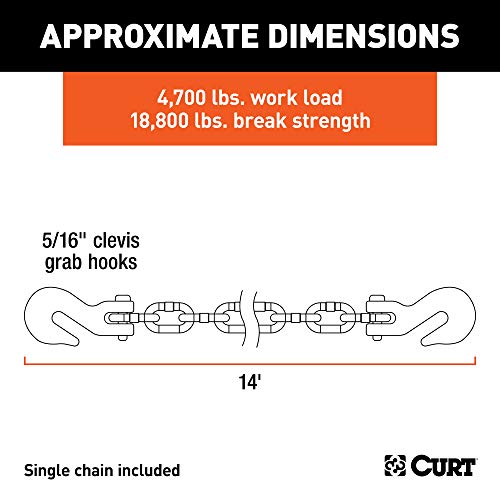 CURT 80305 14-Foot Transport Binder Chain, 5/16-Inch Clevis Hooks, 18,800 lbs Break Strength, Load Tie-Down, Trailer, Flatbed