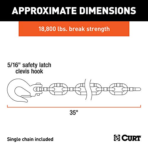 CURT 80304 35-Inch Trailer Safety Chain with 5/16-In Clevis Snap Hook, 18,800 lbs Break Strength