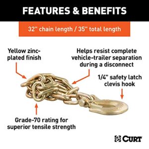 CURT 80303 35-Inch Trailer Safety Chain with 1/4-In Clevis Snap Hook, 12,600 lbs Break Strength