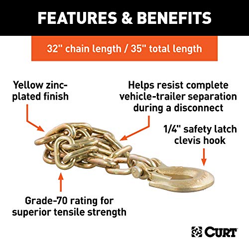 CURT 80303 35-Inch Trailer Safety Chain with 1/4-In Clevis Snap Hook, 12,600 lbs Break Strength