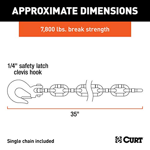 CURT 80302 35-Inch Trailer Safety Chain with 1/4-In Clevis Snap Hook, 7,800 lbs Break Strength