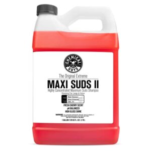 chemical guys cws_101 maxi-suds ii foaming car wash soap (works with foam cannons, foam guns or bucket washes) safe for cars, trucks, motorcycles, rvs & more, 128 fl oz (1 gallon), cherry scent