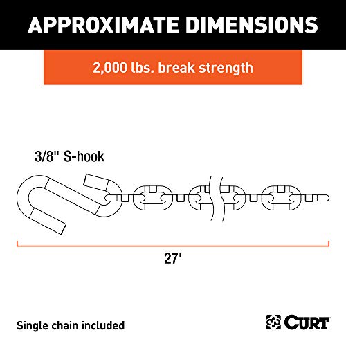 CURT 80020 27-Inch Trailer Safety Chain with 3/8-In S Hook, 2,000 lbs Break Strength