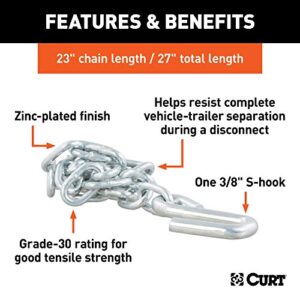 CURT 80020 27-Inch Trailer Safety Chain with 3/8-In S Hook, 2,000 lbs Break Strength