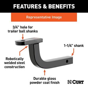 CURT 45522 Class 2 Trailer Hitch Ball Mount, Fits 1-1/4-Inch Receiver, 3,500 lbs, 3/4-Inch Hole, 3-1/8-Inch Rise